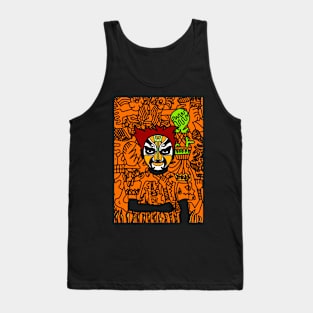 Hatshepsut - Male Character with Chinese Mask and Dark Eyes in a Doodle Background Tank Top